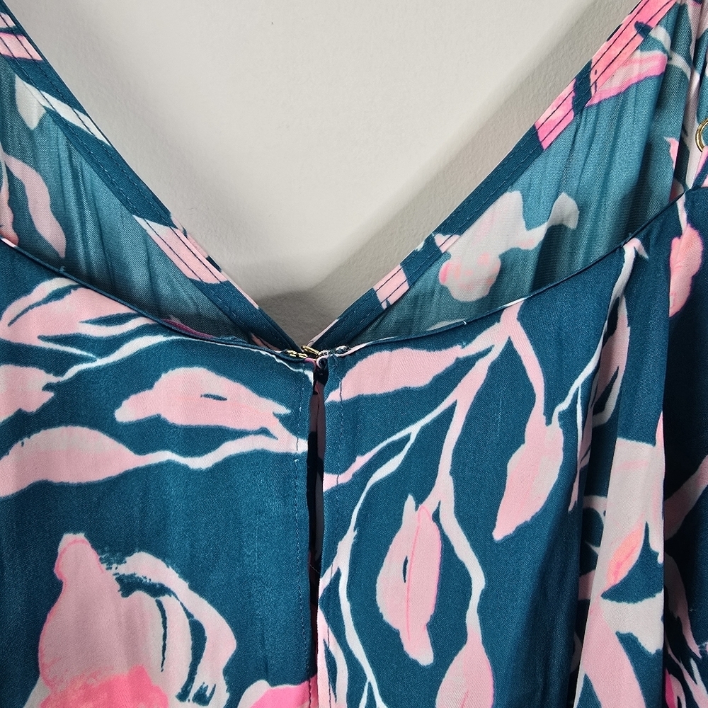 Lilly Pulitzer Emilea Jumpsuit S Tidal Wave Prme Time Print Ruffles Wide Leg - Picture 7 of 14